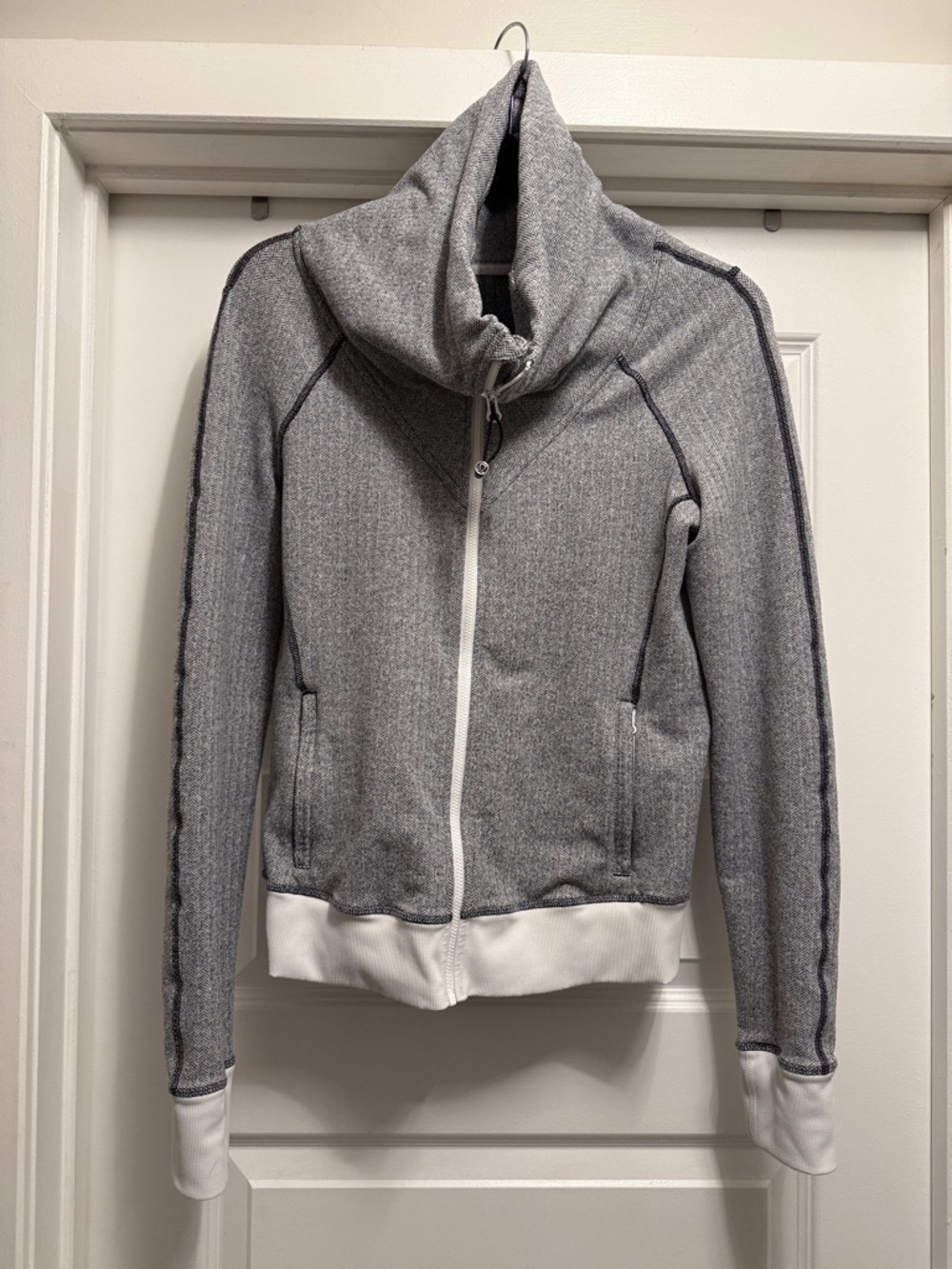 Lulu lemon Heather Gray Zip-Up Hoodie with White Trim